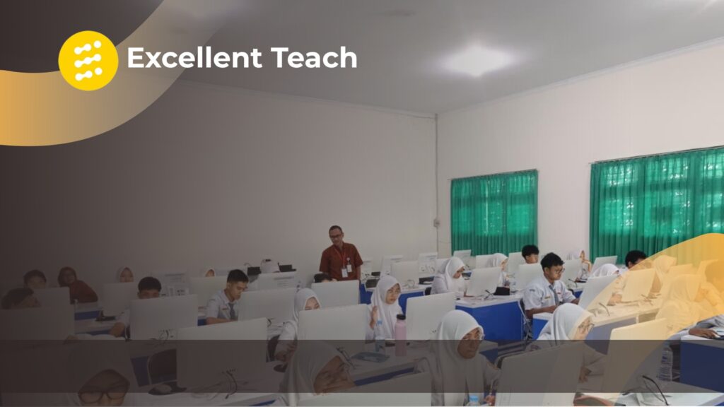 Siswa SMA mengikuti ujian berbasis komputer di ruang laboratorium sekolah dengan pengawasan guru.